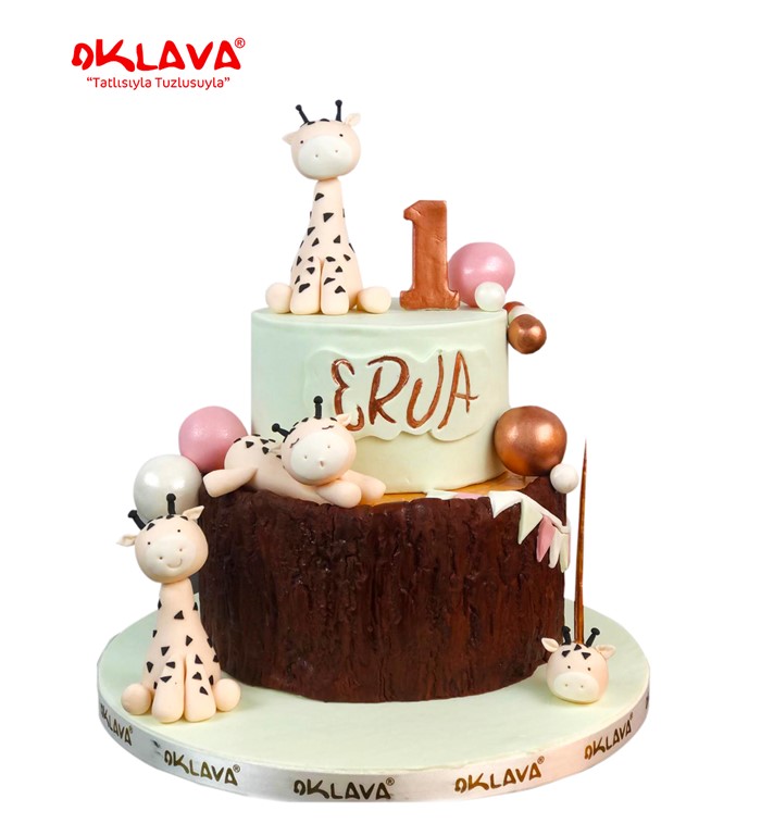 zürafa konseptli doğum günü pastası, zürafa pasta, 